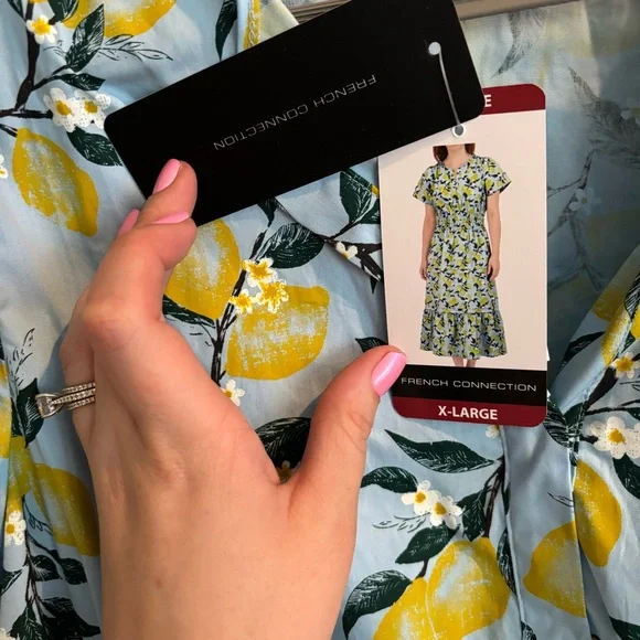 ❗️FINAL❗️NWT French Connection Blue and Yellow Lemon Midi Dress XL - Picture 11 of 14
